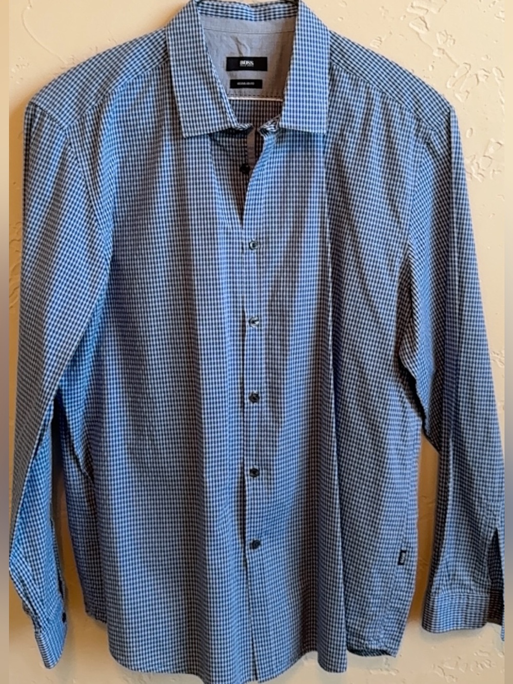 Boss Blue and White Checked Dress Shirt